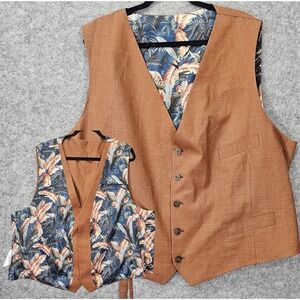 Indochino Suit Vest Men 50 XL Rust Wool Linen Tropical Reversible Prom Waistcoat